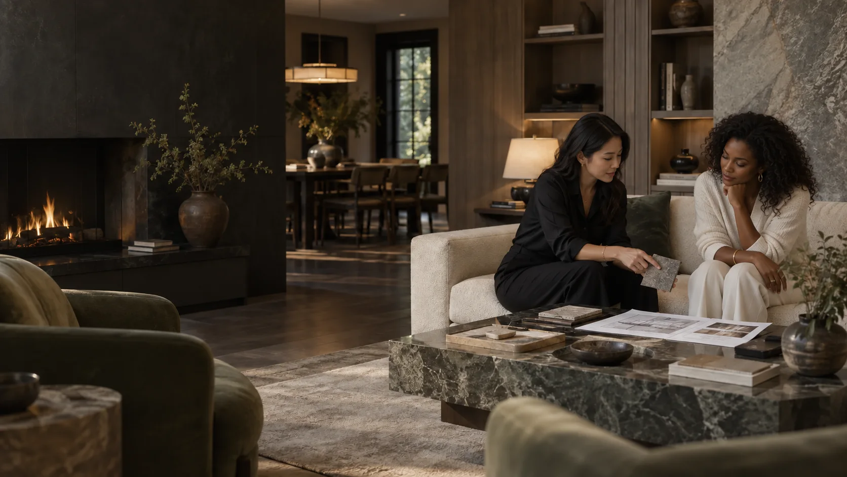 Maya, the homeowner. Lena, her interior designer.